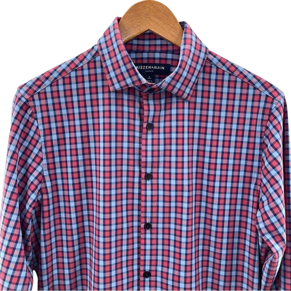 MIZZEN + MAIN Leeward Trim Fit Long Sleeve Blue Plaid Button Down Shirt Size S - Picture 2 of 8
